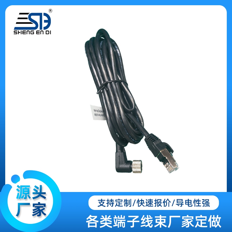 圣恩迪工業(yè)級(jí) M12 彎頭轉(zhuǎn) RJ45 以太網(wǎng)網(wǎng)線(xiàn) 連接器線(xiàn)束加工